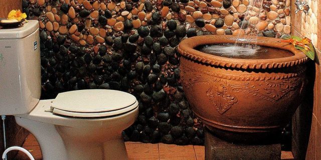Toilet dengan Desain Batu Alam